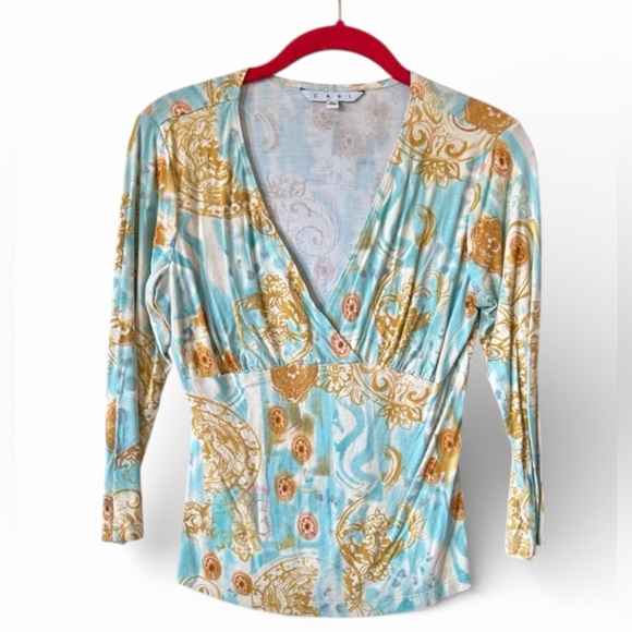 CAbi Gold and Blue Patterned Top - Picture 6 of 7